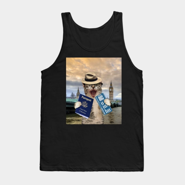 Cat Kitty Kitten Tourist In London Britain UK Funny Tank Top by Random Galaxy